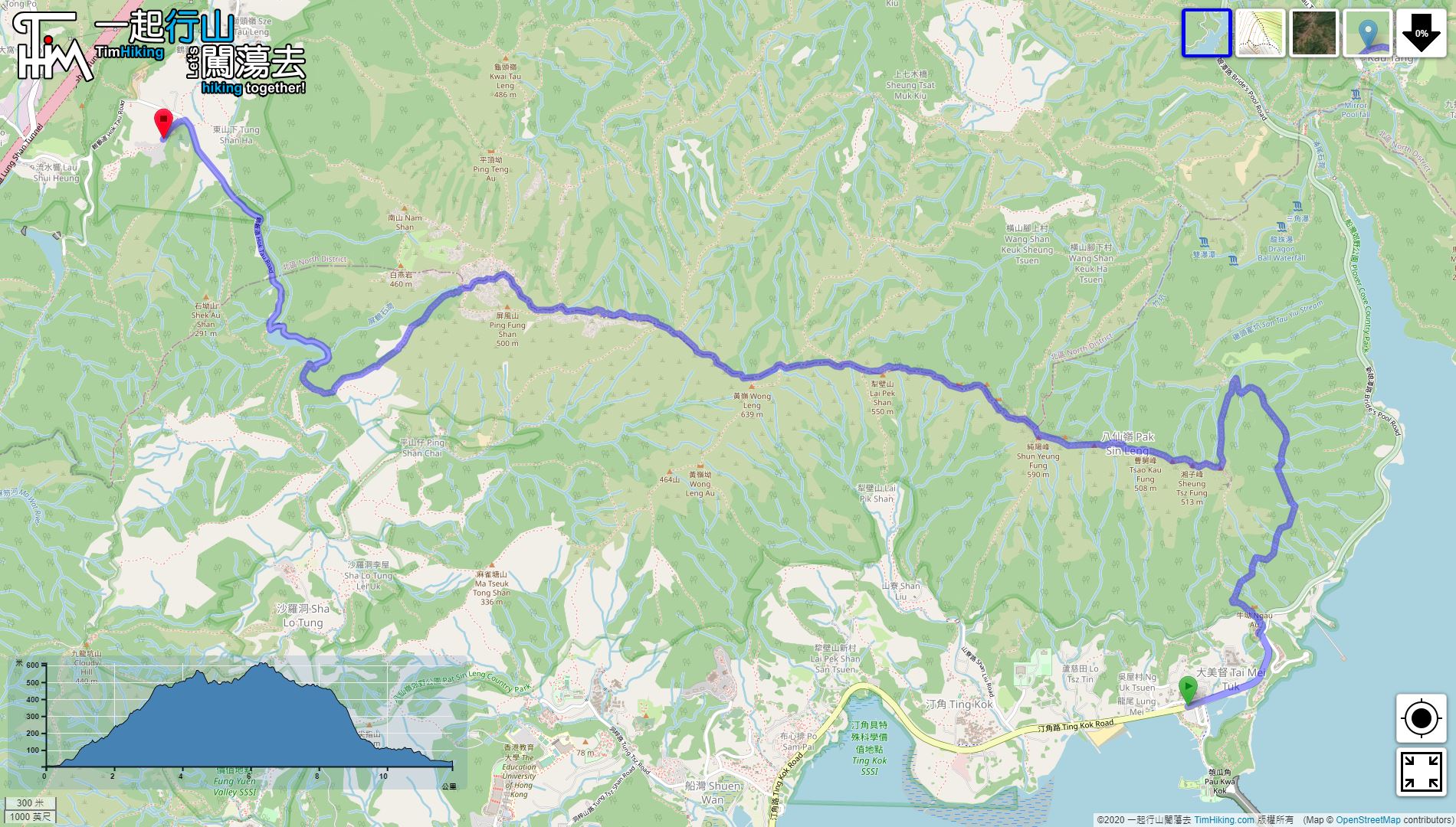 「八仙嶺 黃嶺 屏風山 鶴藪」路線地圖