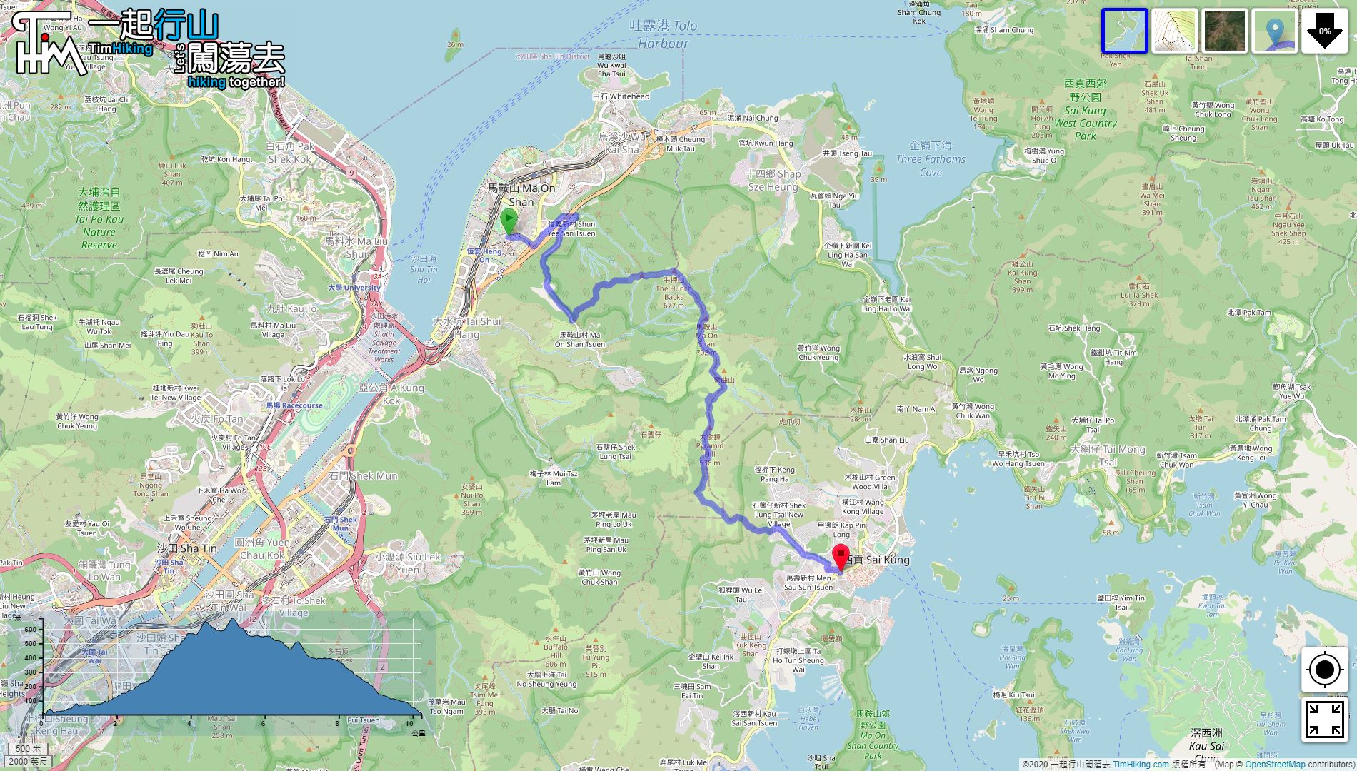 「吊手岩 馬鞍山 大金鐘」路線地圖