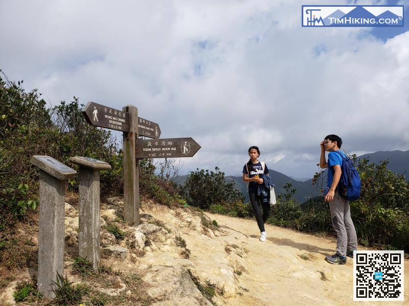 走出山坳後是一個開揚的位置，向右行便可登上紫羅蘭山及孖崗山，向左行即前往陽明山莊。