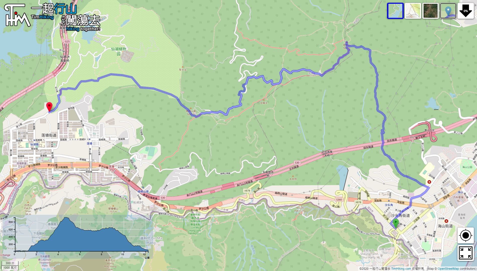 「深圳梧桐山 (2019舊線)」路線地圖