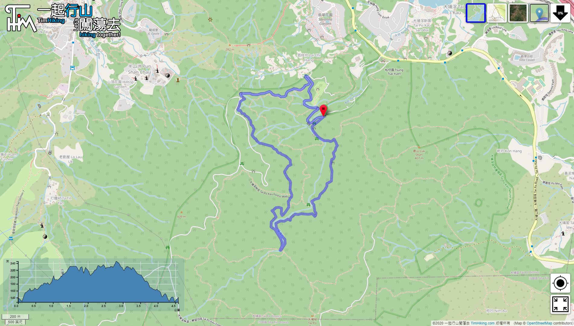 「大埔滘林徑 (藍路)」路線地圖