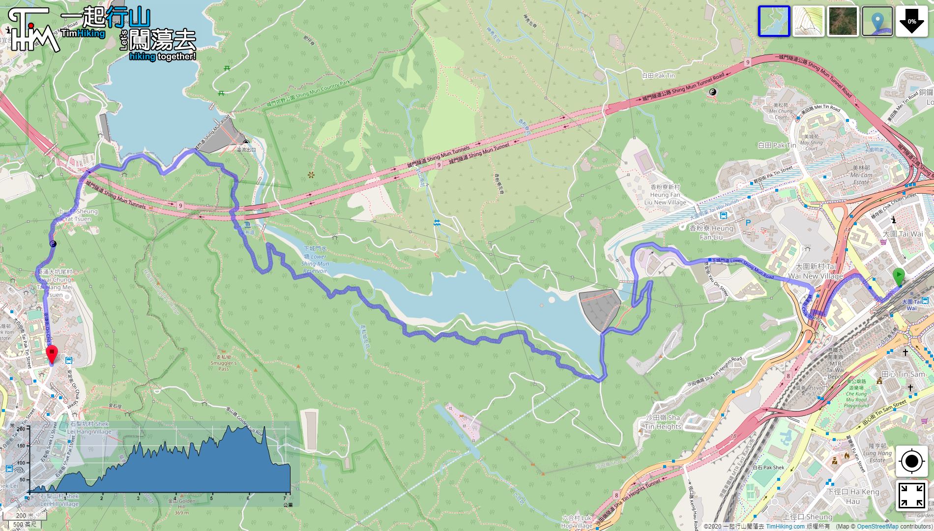 「鐵索迷城 下城門水塘」路線地圖