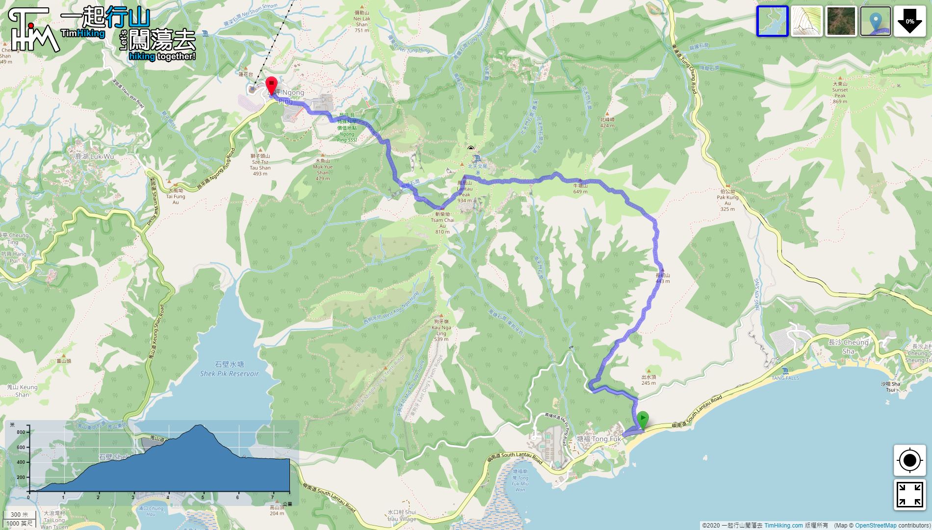 「Cheung Yan Shan, Lantau Peak」路線Map