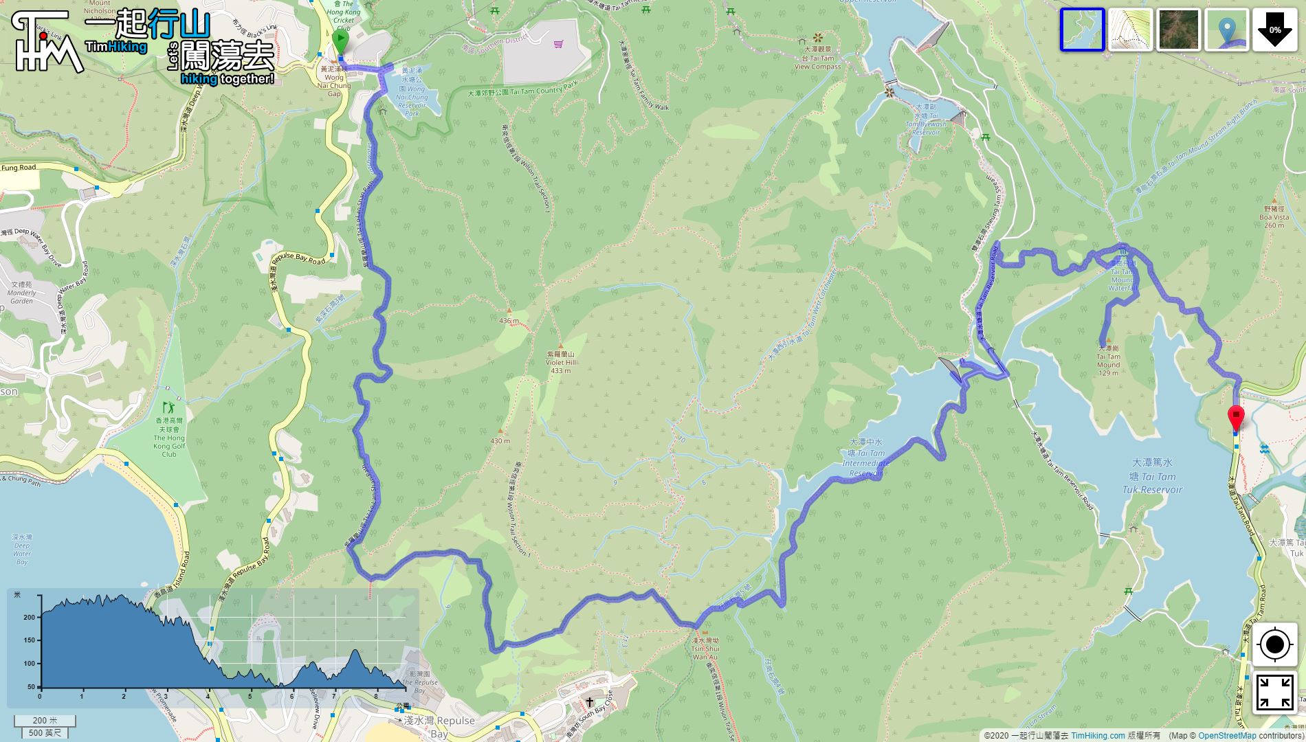 「紫羅蘭山徑 大潭崗」路線地圖