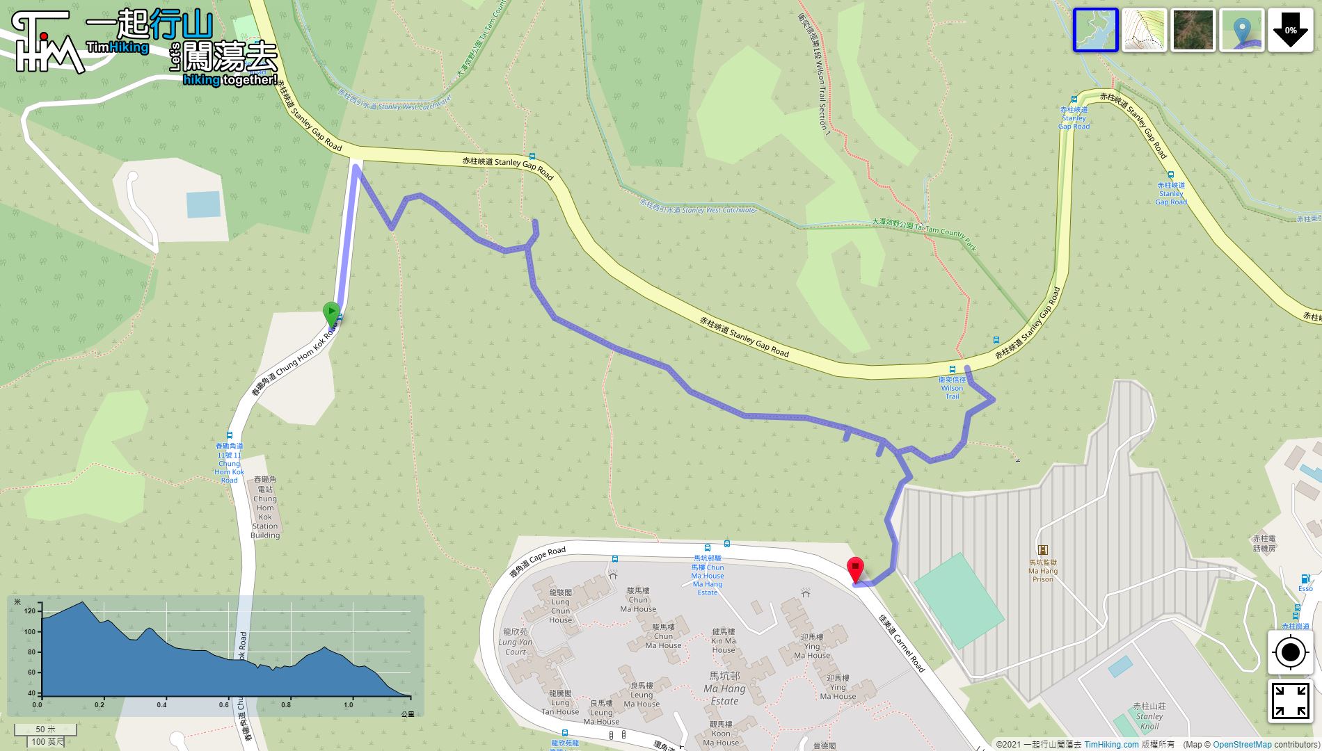 「赤柱古道石橋 (2021舊線)」路線地圖