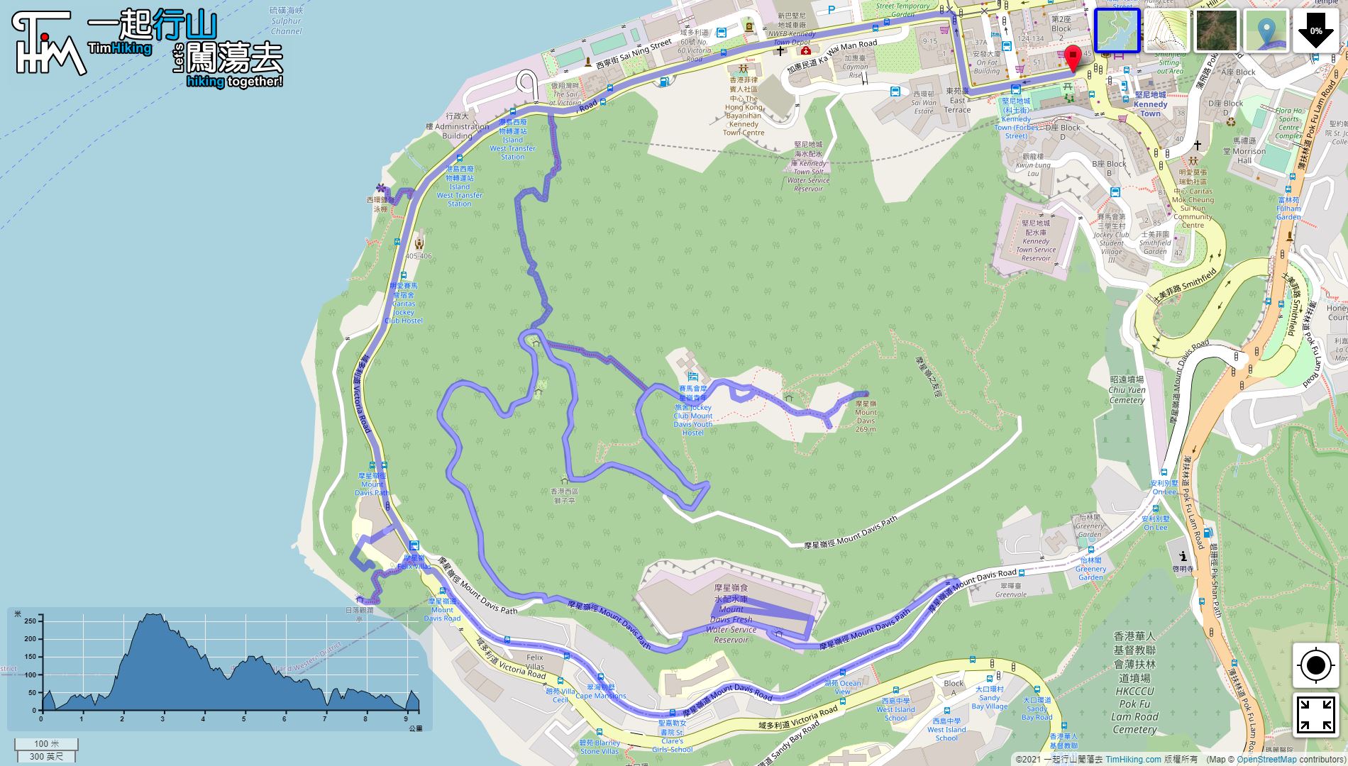 「摩星嶺 西環泳棚 沙灣泳棚 (封路)」路線地圖