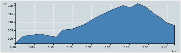 攀升︰34米　　下降︰14米　　最高︰321米　　最低︰297米<br><p class='smallfont'>海拔高度值只供參考 誤差約是30米內