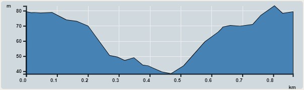 攀升︰45米　　下降︰45米　　最高︰83米　　最低︰38米<br><p class='smallfont'>海拔高度值只供參考 誤差約是30米內