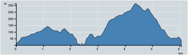 攀升︰453米　　下降︰424米　　最高︰307米　　最低︰2米<br><p class='smallfont'>海拔高度值只供參考 誤差約是30米內