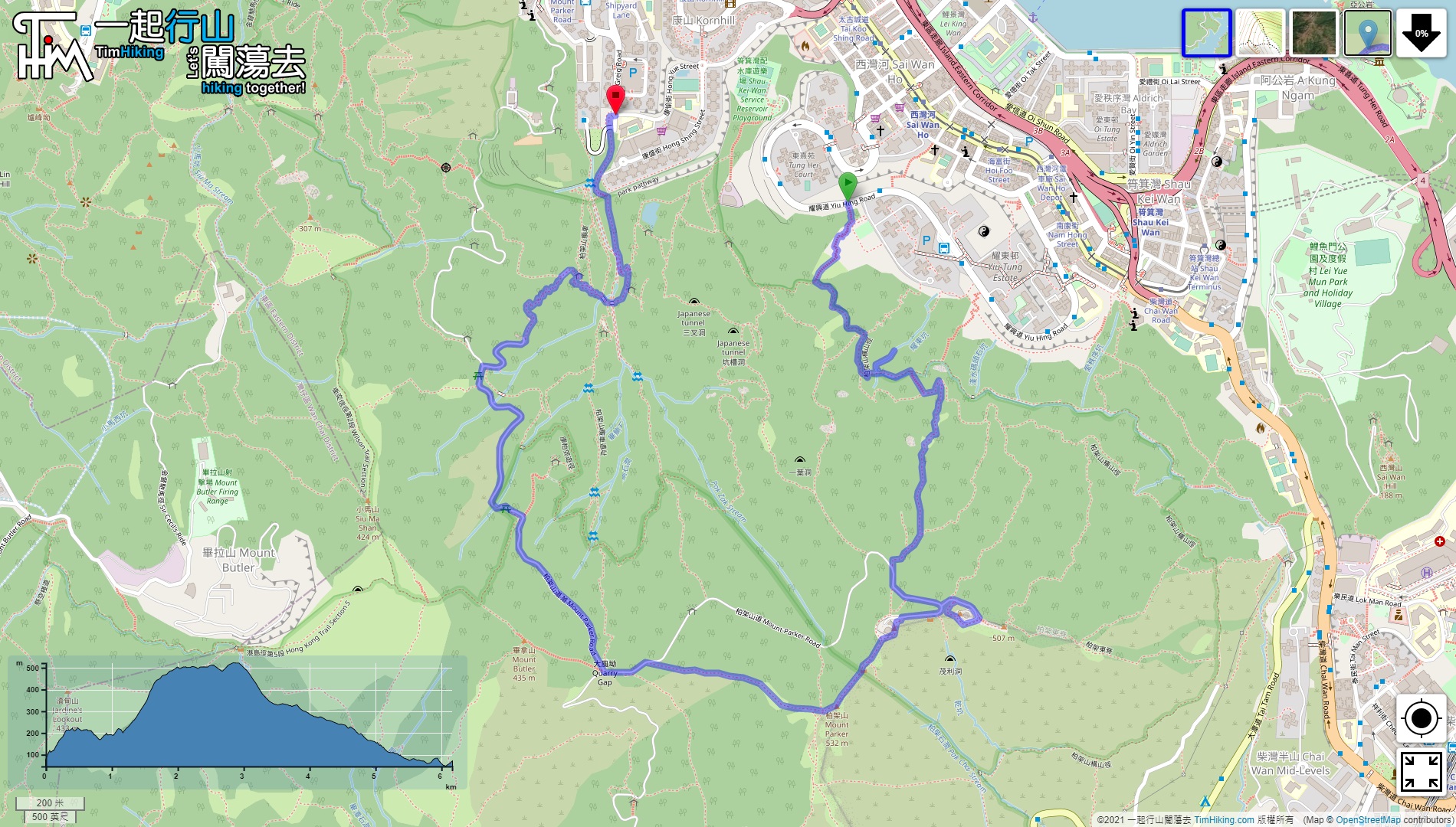 「海龜石 將軍石 柏架山 (封路)」路線地圖