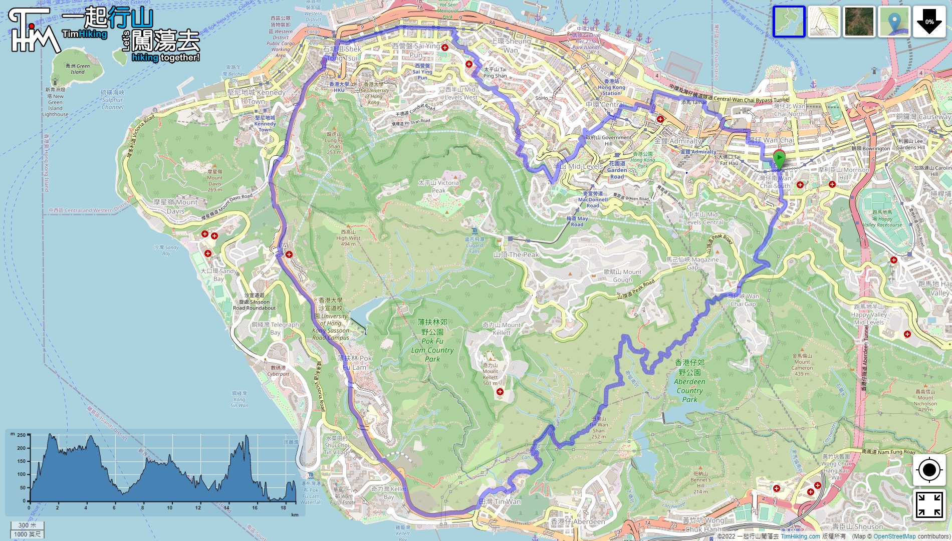 「香港之心(TimHiking版v1) (修路)」路線地圖