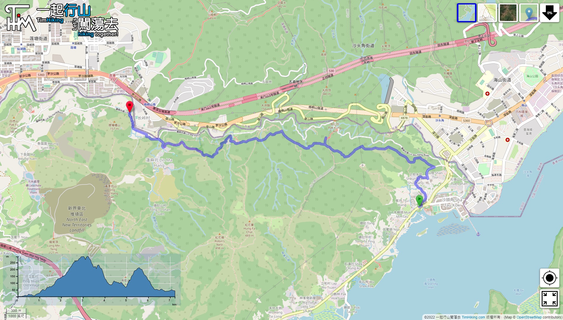 「山咀 蓮麻坑礦洞 蓮麻坑村」路線地圖