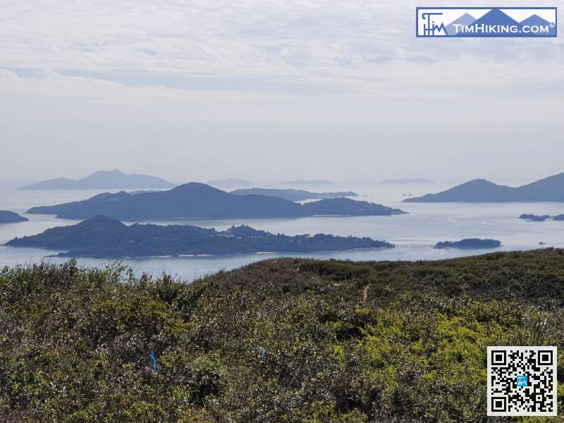 遠方見到有一條橋接駁住的小島，就是坪洲和大利島，好易認的。