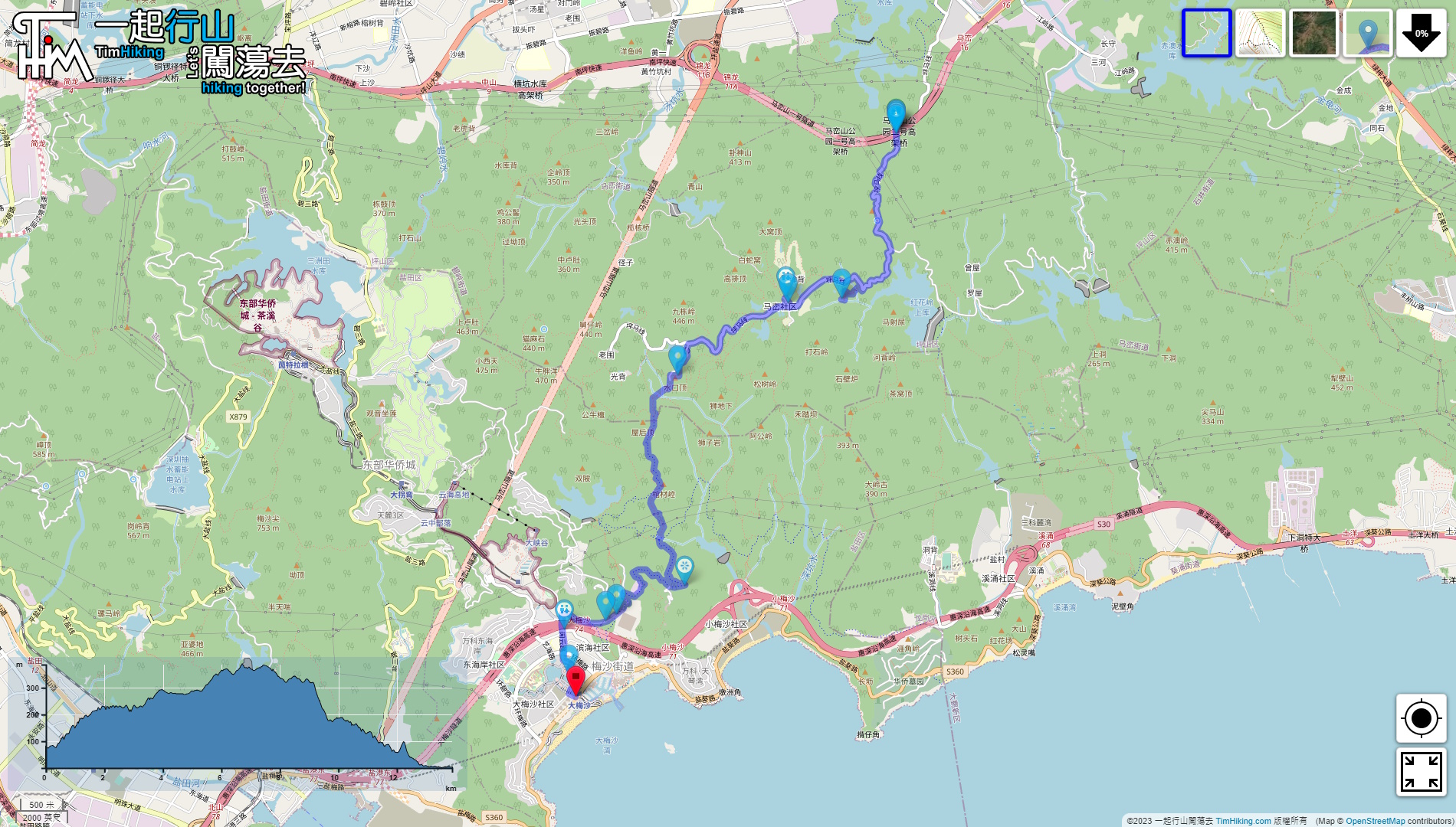 「深圳馬巒山 馬巒山瀑布」路線地圖