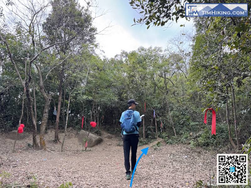 這是一個十字路口，要選擇前方靠右的分岔路口，