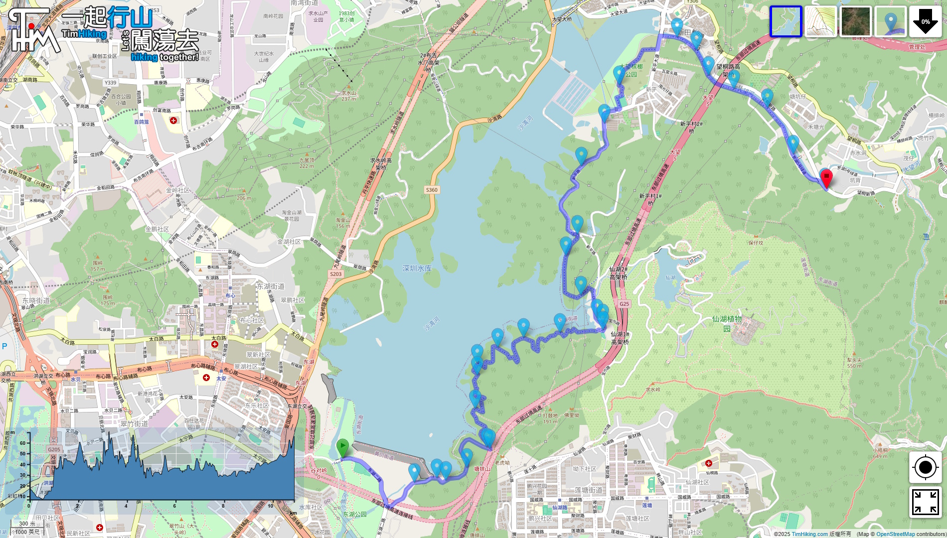 「鯤鵬徑第十段 深圳水庫」路線地圖