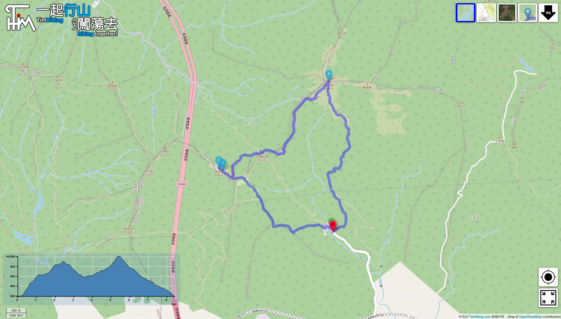「惠陽白雲嶂 東莞銀瓶山」路線地圖