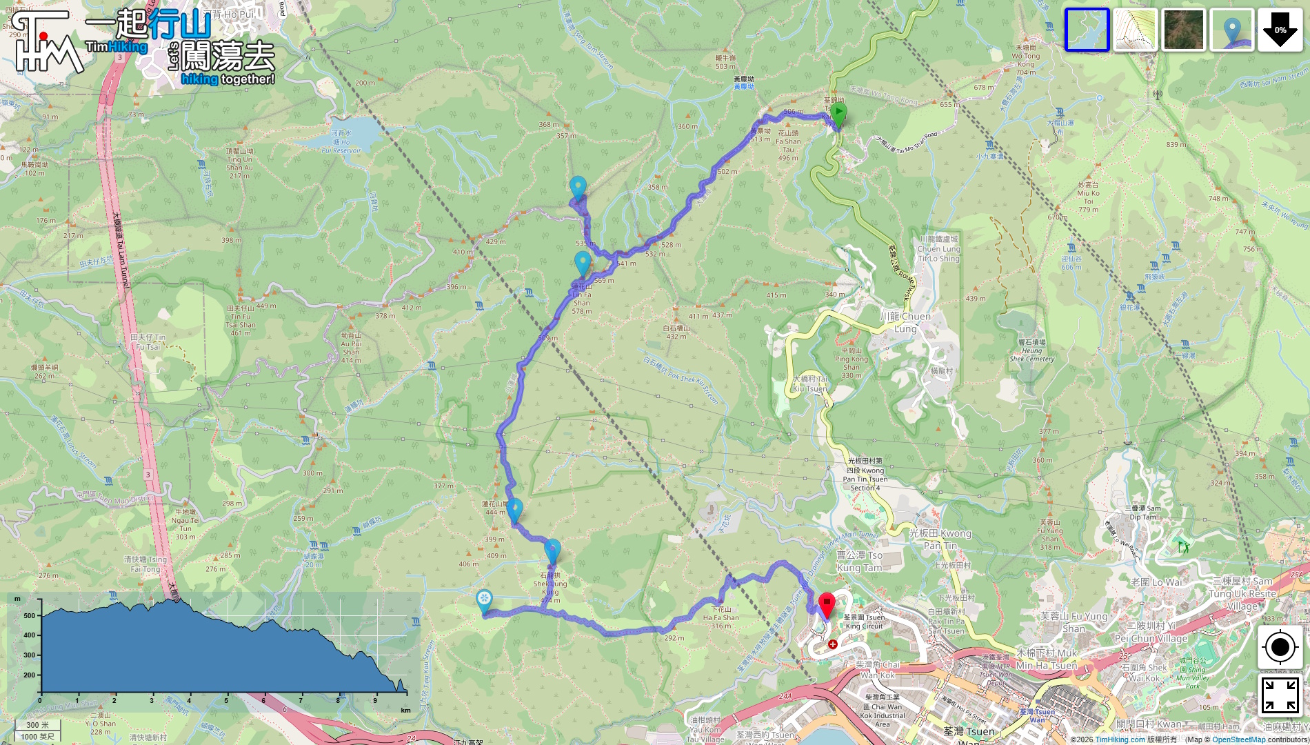 「蓮花山 石龍拱 下花山 鱷魚朝天」路線地圖